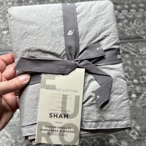 West Elm NWT ORGANIC Washed Cotton EURO Pillow Sham Gray / White Stitch